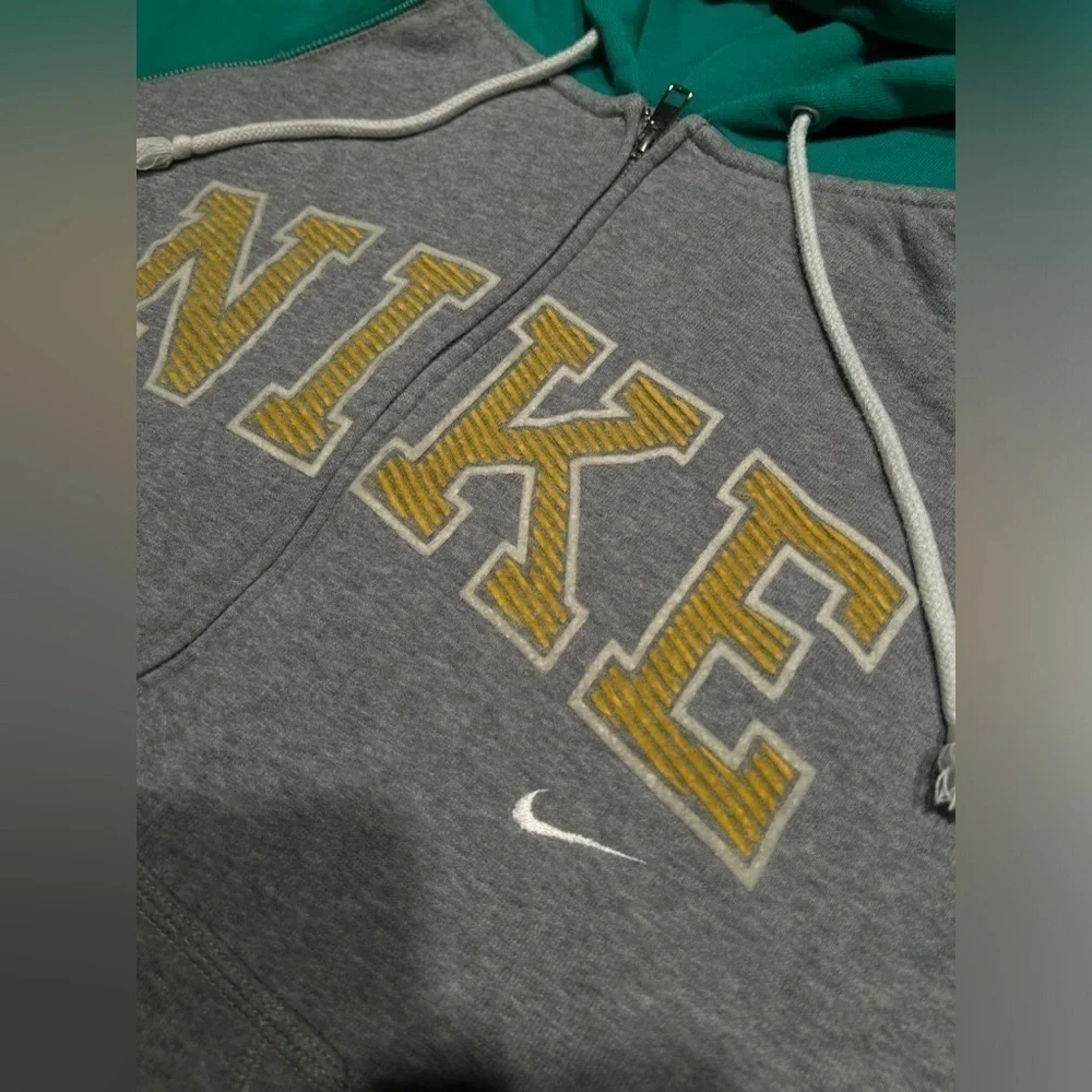 Nike Gray & Green Logo Zip Up Hoodie